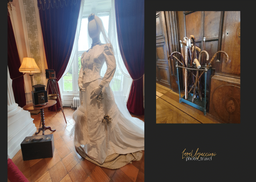 Il vestito da sposa originale di margaret Hendry su un manichino in uno dei salotti di Kylemore